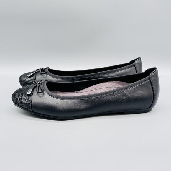 Vionic Shoes Womens 9.5 Black Leather Minna Ballet Flats Bow Cap Toe Comfort - Picture 5 of 13